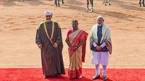 Sultan Haitham bin Tarik of Oman receives a ceremonial welcome from President Murmu and Prime Minister Modi.