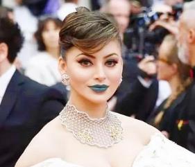 Urvashi Rautela's Latest Cannes Blue Ink Lip Look.