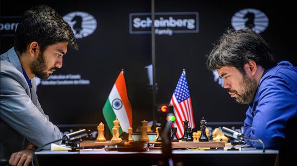Candidates Chess 2024: डी गुकेश ने विदित गुजराती को हराकर संयुक्त बढ़त हासिल की।