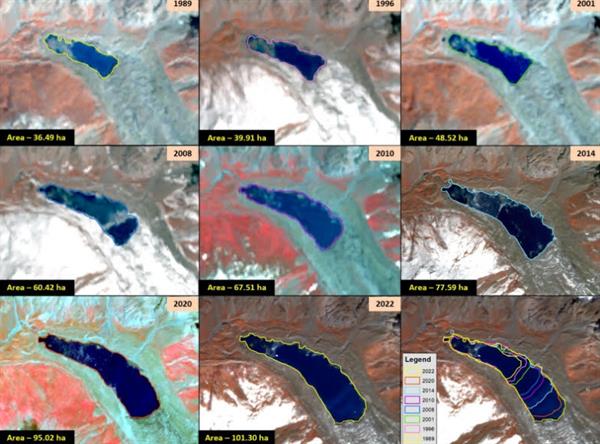 इसरो सैटेलाइट छवियों ने हिमालयी हिमनद झील के विस्तार के संबंध में खुलासा किया।