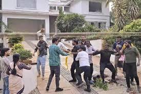 Allu Arjun's Hyderabad residence vandalized by protesters in connection with the Pushpa 2 stampede incident.