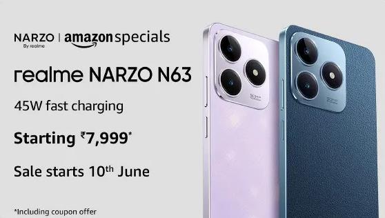 Realme Narzo N63: 7,999 रुपये में लॉन्च 50MP का कैमरा और फास्ट चार्जिंग वाला नया स्मार्टफोन। 